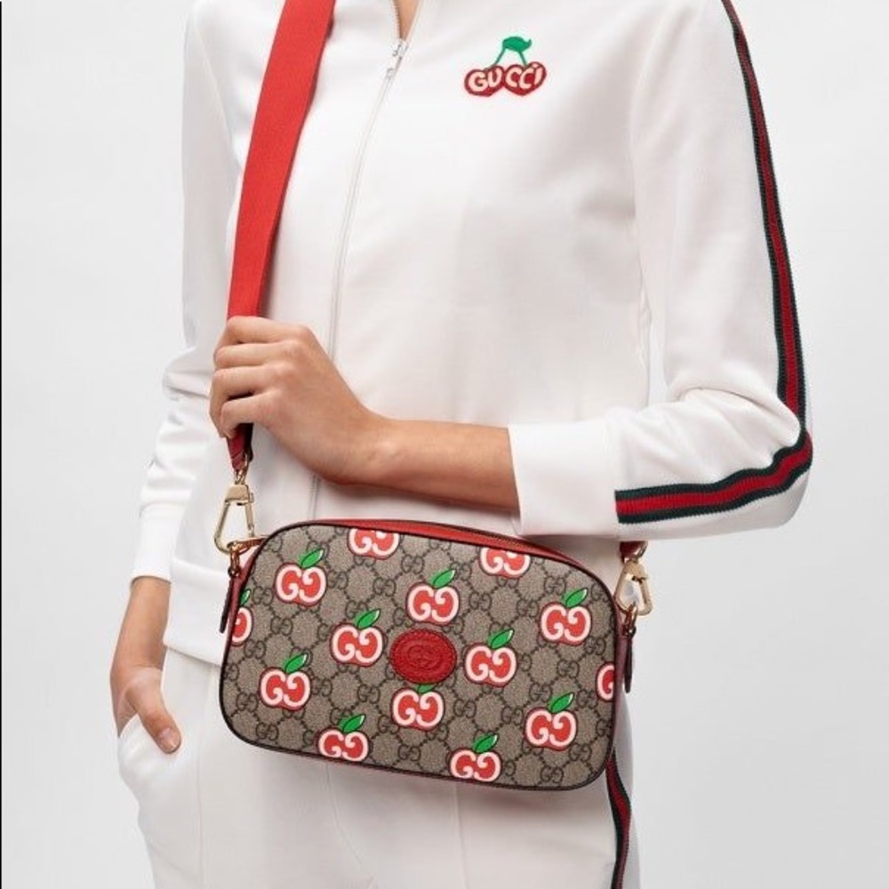 GUCCI GG Supreme Monogram Apple Shoulder Bag Red